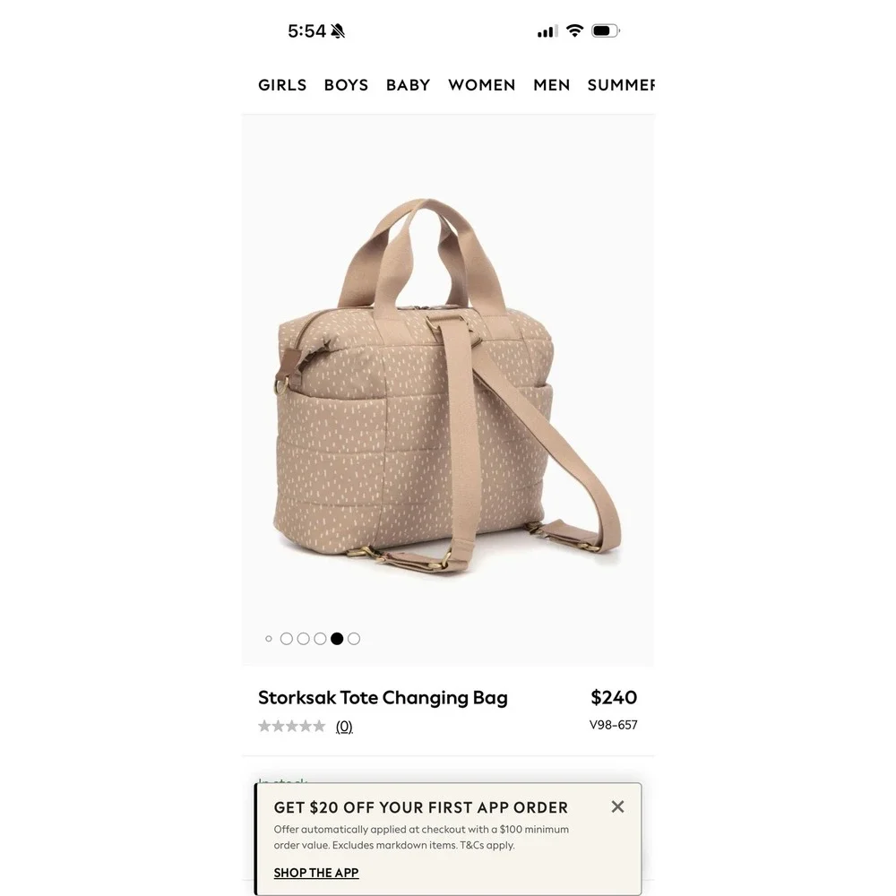 Storksak London Tote Changing Bag Diaper Bag Tan Dash Print V98-657